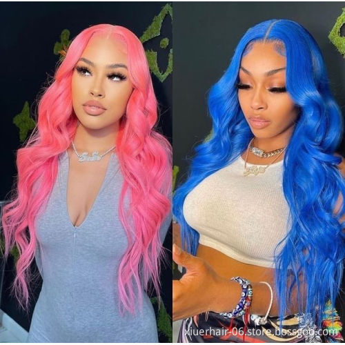 Colored Straight Human Hair Hd Transparent 13X6 Frontal Lace Remy Hair Pink Wig